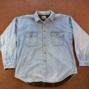 American Blue Mens XL Light Wash Denim Fleece Lined Button Down Shirt Plaid